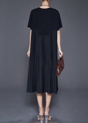 Italian Black Oversized Patchwork Wrinkled Long Dresses Summer