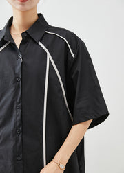 Italian Black Peter Pan Collar Patchwork Cotton Shirt Dresses Summer
