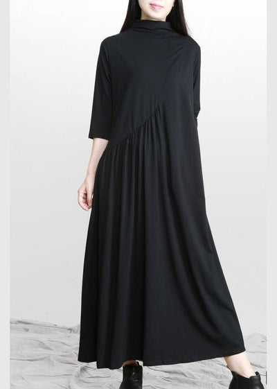 Italian Black Pockets Cotton Bracelet sleeved Fall Holiday Dress - SooLinen