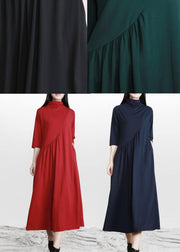 Italian Black Pockets Cotton Bracelet sleeved Fall Holiday Dress - SooLinen