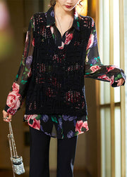 Italian Black Print Knit Waistcoat And Shirts Two Piece Set Long Sleeve