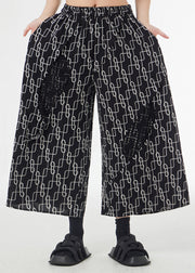 Italian Black Print Pockets Patchwork Silk Cotton Wide Leg Pants Summer