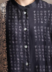 Italian Black Print Long Silk Dress Spring Cardigan - SooLinen