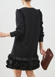 Italian Black Ruffled Patchwork Cotton Holiday Dress Spring
