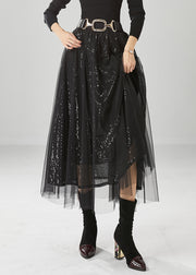Italian Black Sequins Exra Large Hem Tulle Skirt Fall