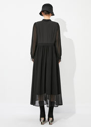 Italian Black Stand Collar Patchwork Exra Large Hem Chiffon Vacation Dresses Spring
