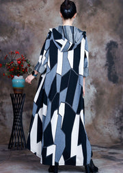 Italian Black White Hooded Print Woolen Coat Spring