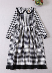 Italian Black White Plaid Cinched Patchwork Dresses Spring