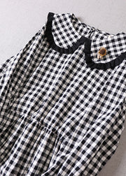 Italian Black White Plaid Cinched Patchwork Dresses Spring