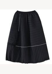Italian Black Wrinkled Pockets Patchwork Patchwork Cotton Skirt Fall