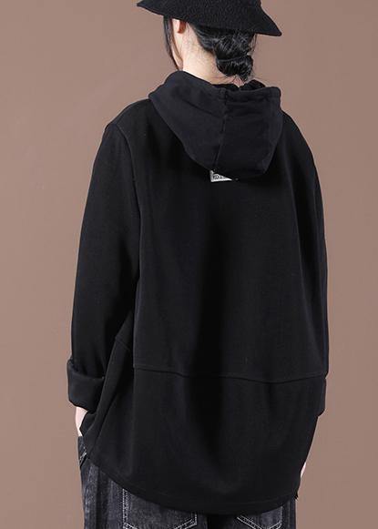 Italian Black zippered Hooded Coat Spring - SooLinen