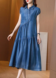 Italian Blue Embroidered Patchwork Exra Large Hem Denim Dress Summer