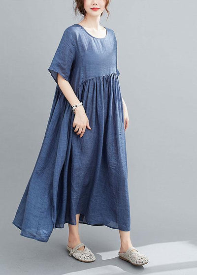 Italian Blue Pockets Maxi Dresses Short Sleeve Summer - SooLinen