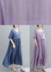 Italian Blue Pockets Maxi Dresses Short Sleeve Summer - SooLinen