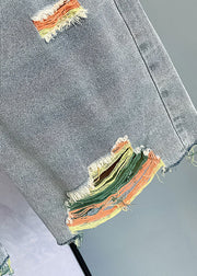 Italian Blue Pockets Sashes Hole Half Jeans Summer