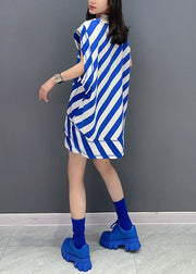 Italian Blue Striped Patchwork Tops And Shorts Cotton Two Pieces Set Summer
