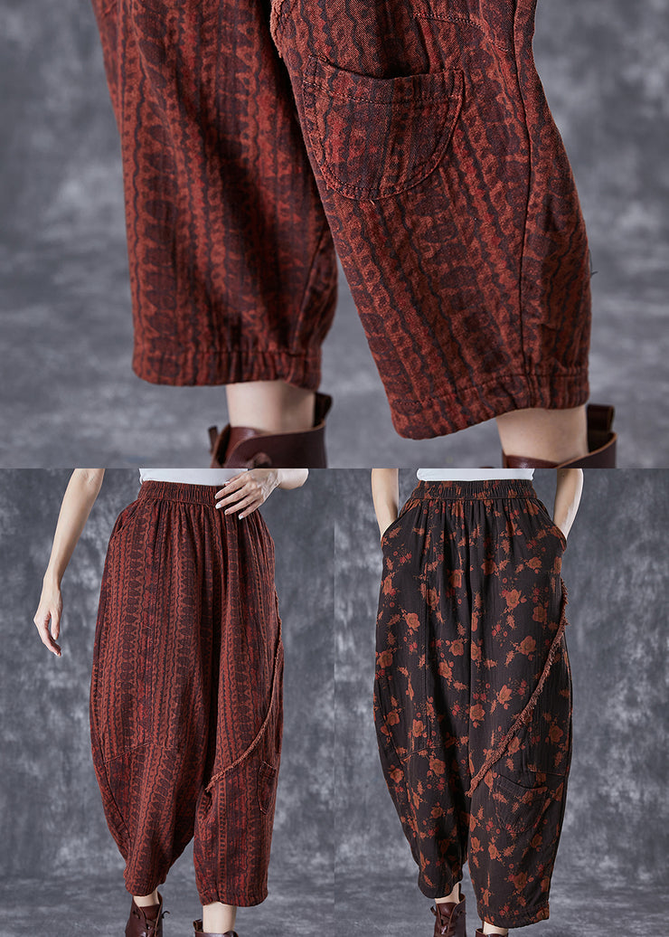 Italian Brick Red Oversized Pockets Print Linen Pants Summer