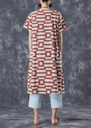 Italian Brick Red Oversized Striped Cotton Long Dress Summer
