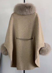 Italian Brown Pockets Fur Collar Tie Waist Woolen Coats Winter