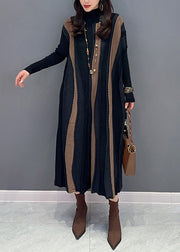 Italian Brown Striped Patchwork Knit Long Dresses Fall
