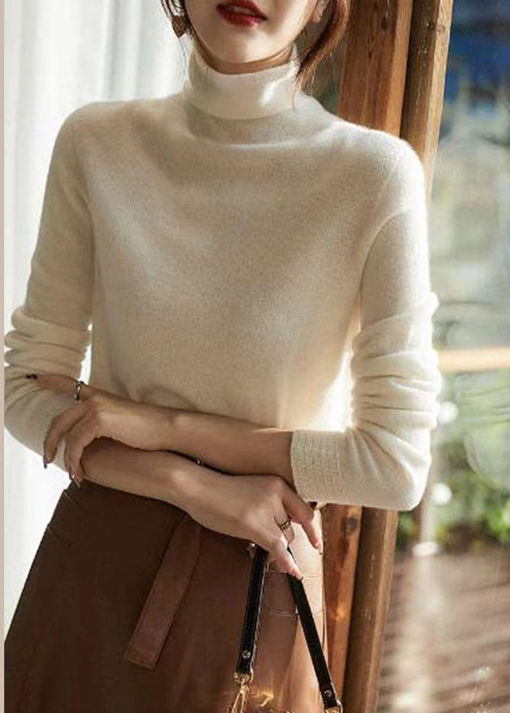 Italian Camel Hign Neck Wool Knitted Sweaters Tops Fall