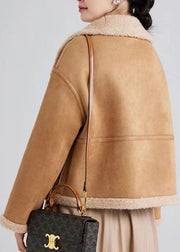Italian Camel Stand Collar Button Patchwork Wool Coats Winter