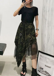 Italian Camouflage High Waist Denim Patchwork Tulle asymmetrical design Fall Skirts