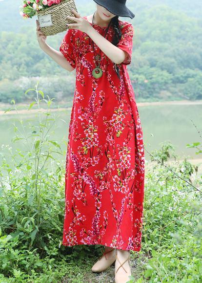 Italian Chinese Button cotton Tunics Omychic pattern red shift Dresses summer - SooLinen