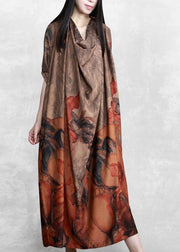 Italian Chocolate Print Clothes Women Asymmetric A Line Dress - SooLinen
