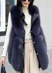 Italian Cocoa Fox Collar Faux Leather And Fur Waistcoat Winter