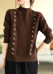 Italian Chocolate High Neck Slim Fit Thick Knit Sweater Tops Winter