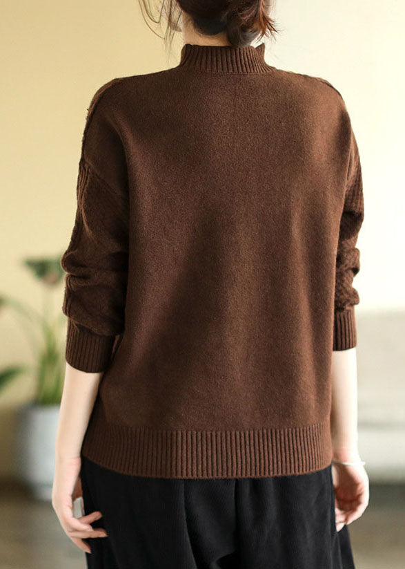 Italian Chocolate High Neck Slim Fit Thick Knit Sweater Tops Winter