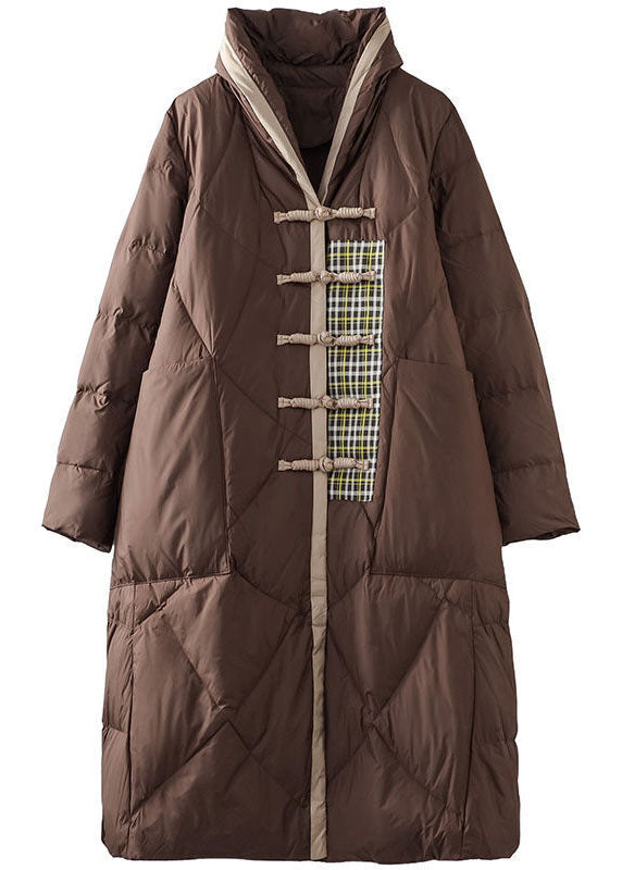 Italian Chocolate Mandarin Collar Oversized Patchwork Duck Down Puffer Jacket Winter