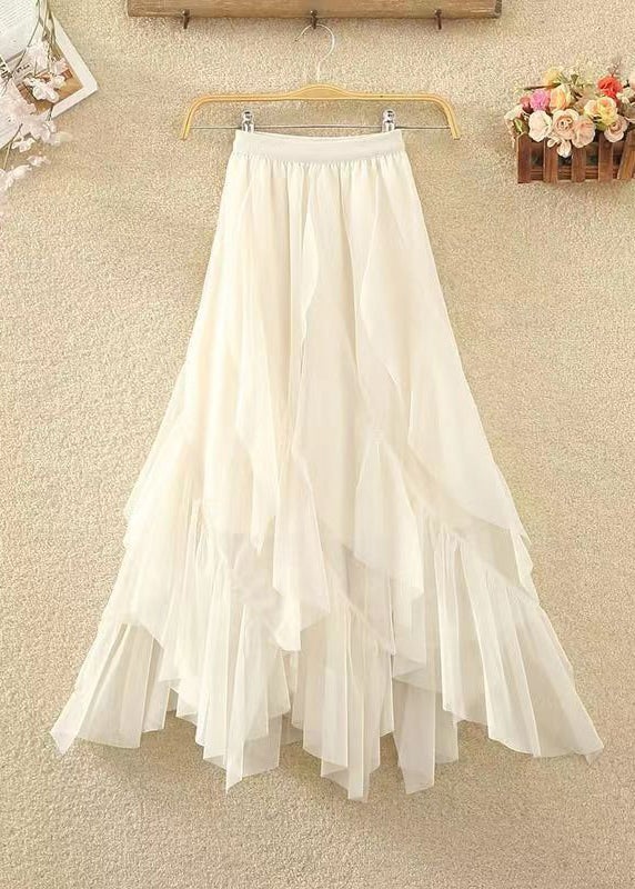 Italian Coffee Ruffled Patchwork Asymmetrical Tulle Skirts Spring
