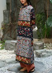Italian Colorblock Print Patchwork Warm Fleece Dresses Long Dresses Winter