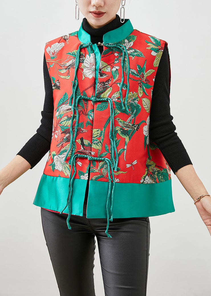 Italian Colorblock Tasseled Patchwork Jacquard Silk Vest Fall