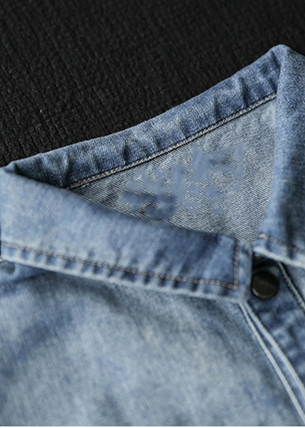 Italienischer Jeansblauer Peter-Pan-Kragen-Knopftaschen-Baumwolloverall-Sommer