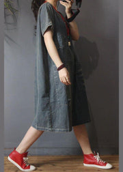 Italian Denim Hole Cotton asymmetrical design Summer Long Dress - SooLinen