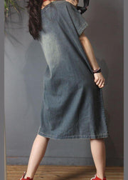 Italian Denim Hole Cotton asymmetrical design Summer Long Dress - SooLinen