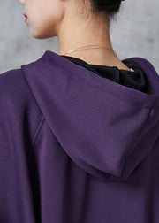 Italian Dull Purple Hooded Pockets Cotton Sweatshirt Jackets Spring