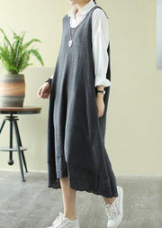 Italian Gray Outfit O Neck Sleeveless Robes Spring Dress - SooLinen