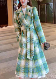Italian Green Button Tie Waist Wool Thick Coat Fall