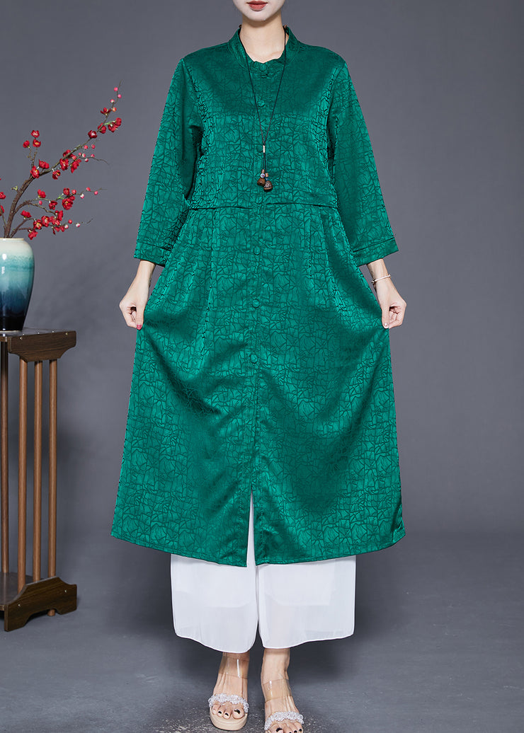 Italian Green Craquelure Slim Fit Silk Trench Coats Fall