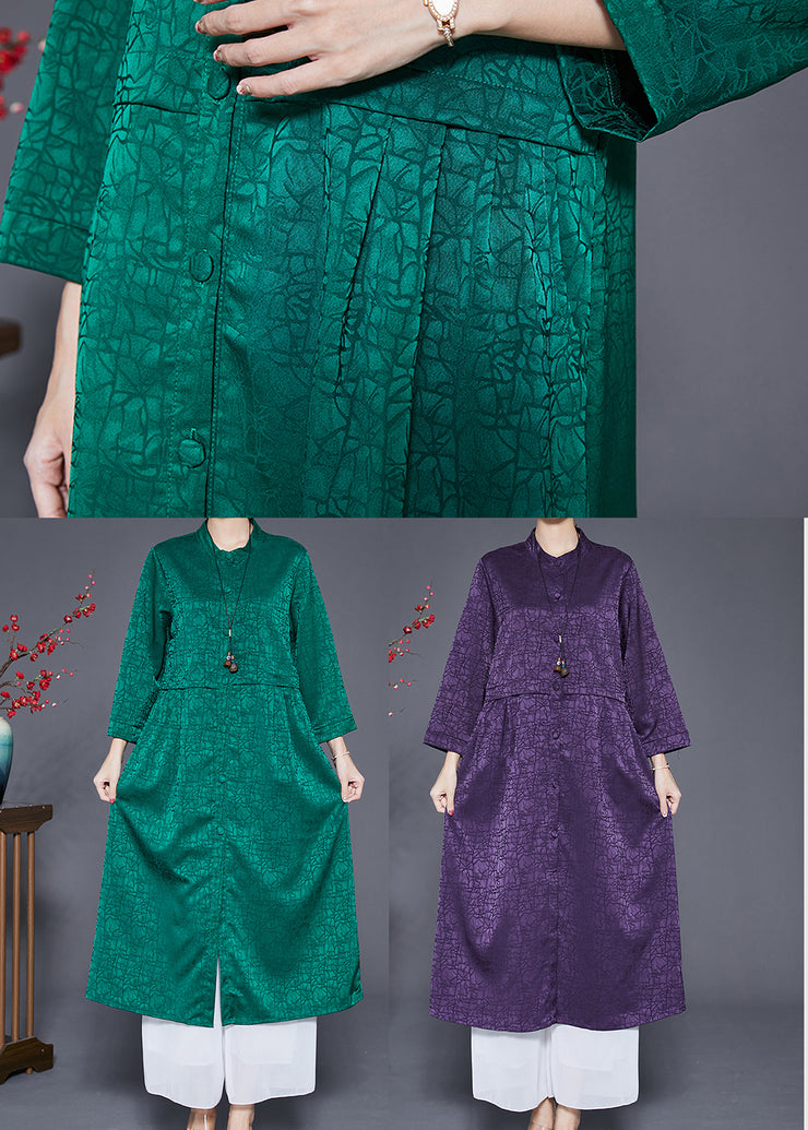 Italian Green Craquelure Slim Fit Silk Trench Coats Fall