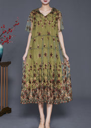 Italian Green Embroidered Tulle Party Dress Summer