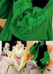 Italian Green Hign Neck Thick Patchwork Knit Sweaters Spring