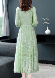 Italian Green Lace Up Embroideried Lace Dress Summer
