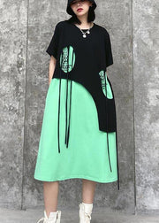 Italian Green Patchwork Hole Maxi Dresses Summer - SooLinen