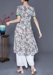 Italian Green Print Lace Patchwork Exra Large Hem Chiffon Dresses Summer