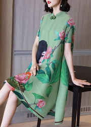 Italian Green Print Oriental Half Sleeve Party Dress Summer - SooLinen